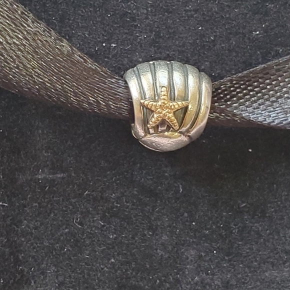 Pandora Seashell & Starfish Charm Sterling 925 & Gold 14k Bead Authentic - Picture 3 of 8